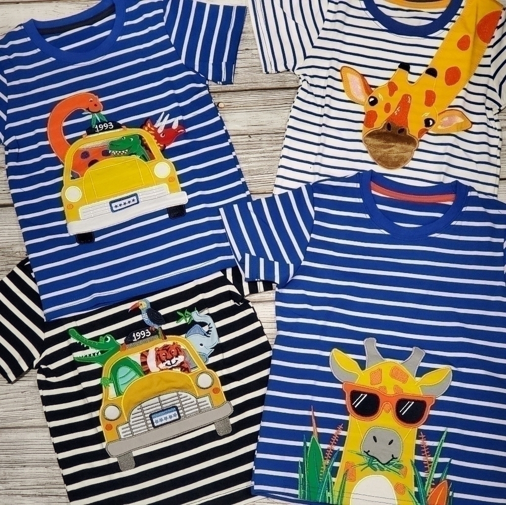 Summer Bundle 4 Embroidered T-Shirts Zoo Animals Boutique